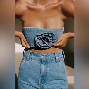 MESHKI Samantha Rose Denim Bandeau - Mid Blue